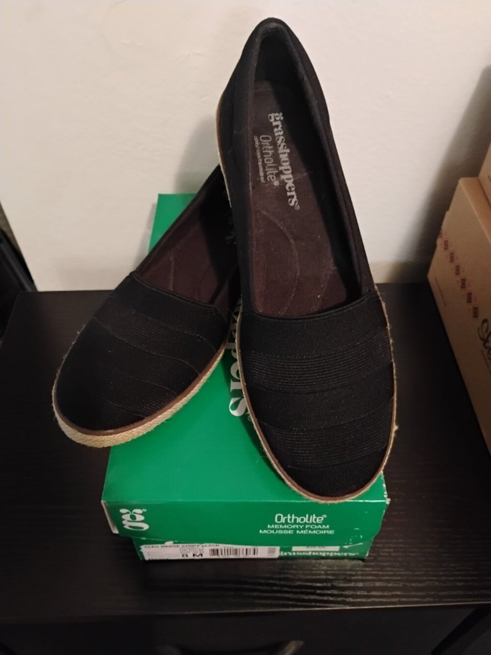 Grasshoppers Ortholite "Cleo" Espadrille Wedge - Black - Size 8M